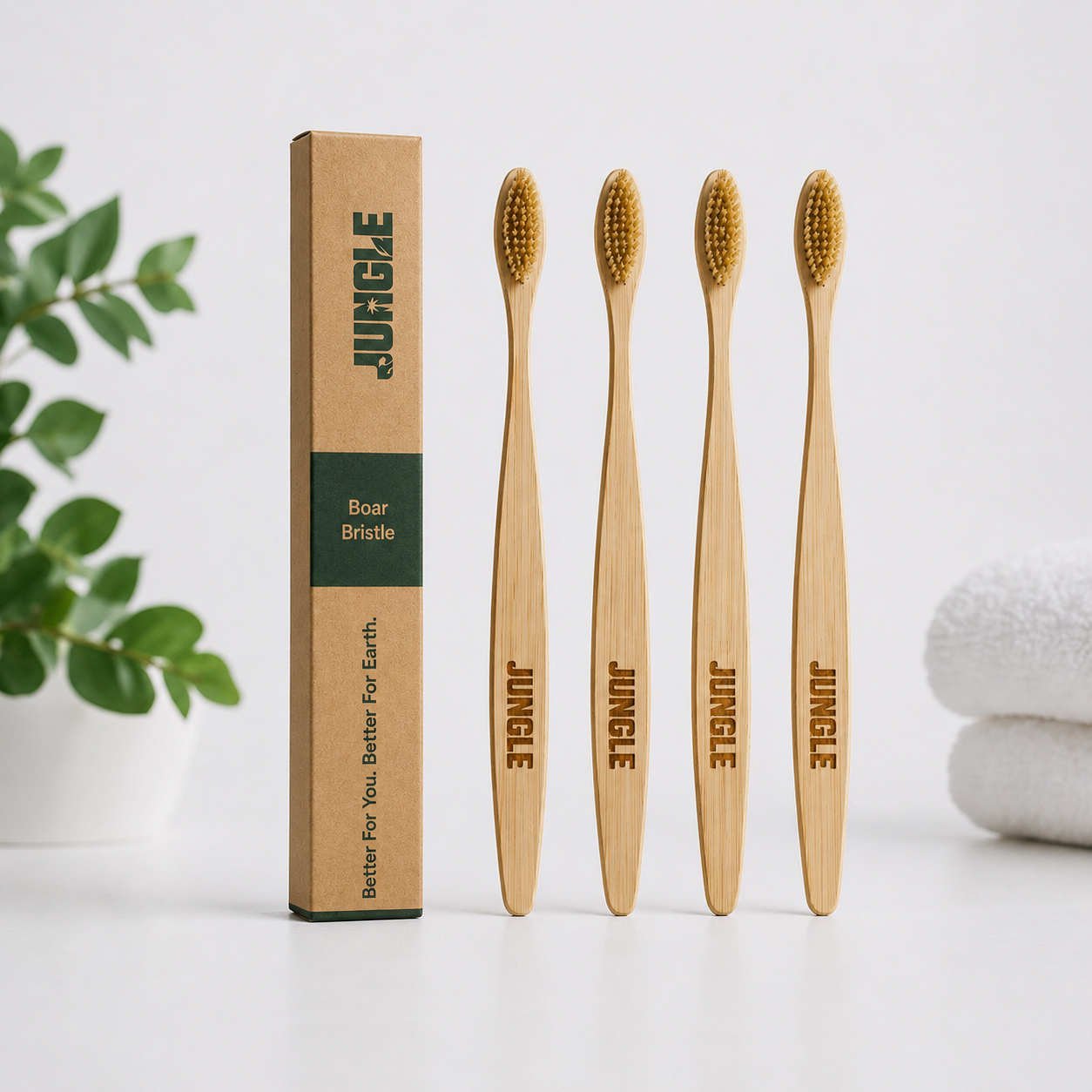 JUNGLE 4-pack kraft box with four bamboo toothbrushes